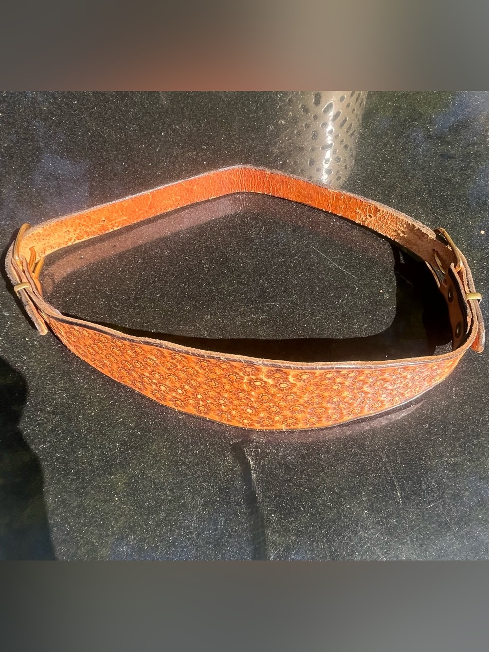 Vintage Brown Leather Floral Hand tooled Wide Cinch Belt size XS - Picture 4 of 10